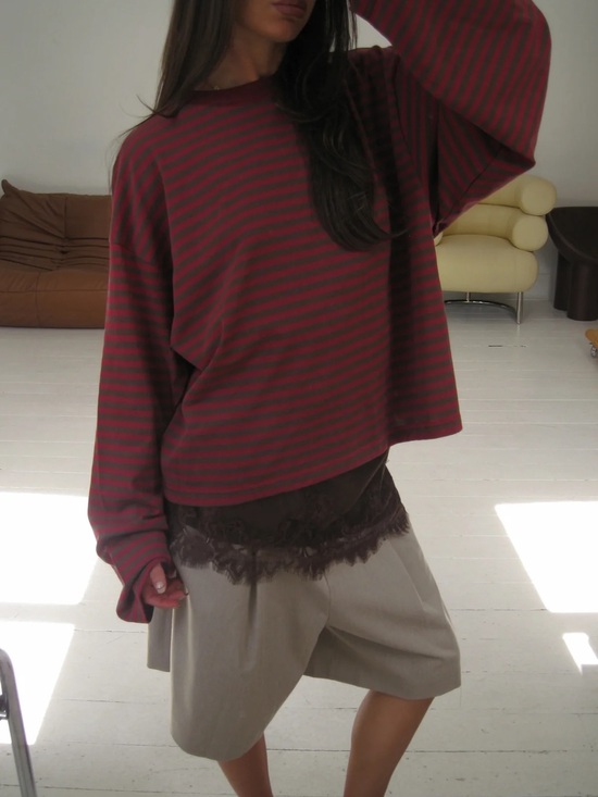 Lioness Tops - NWOT Bloom Long Sleeve Chocolate Wine Stripe